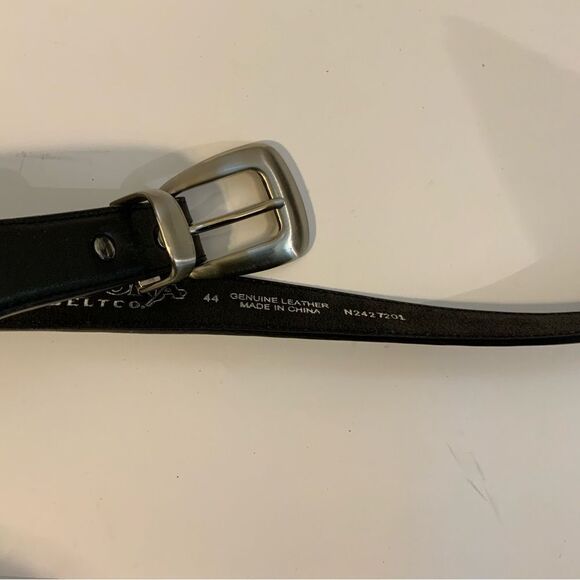 mens NOCONA belt co black leather belt size 44 silver buckle - Picture 5 of 9